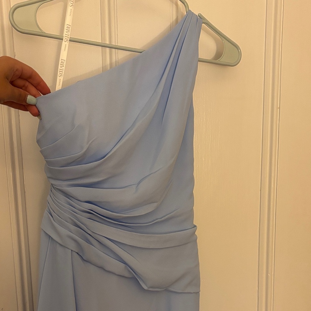 David's Bridal Light Blue One-Shoulder Dress